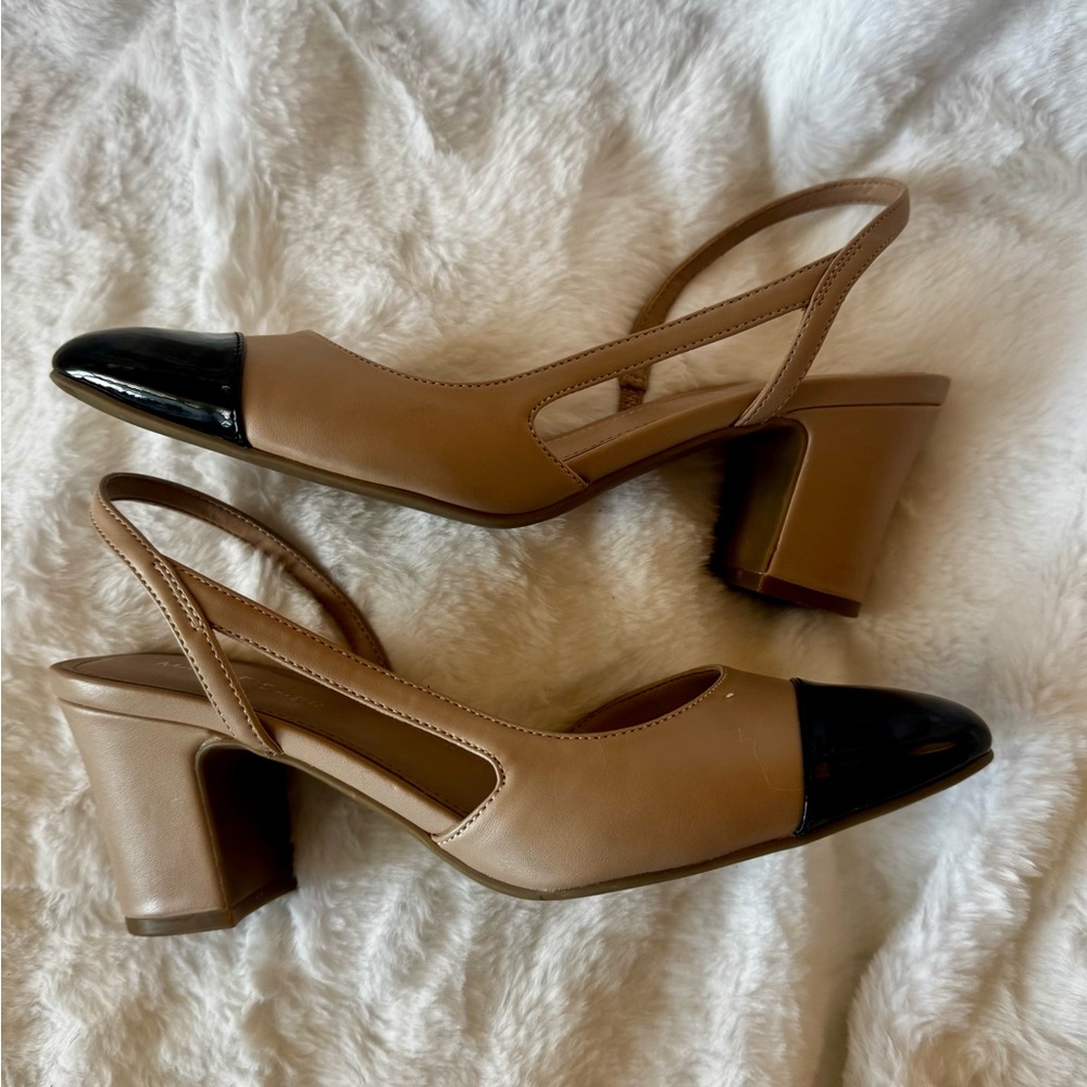 Marc Fisher slingback pumps two-tone beige & black patent leather size 7.5 - Picture 4 of 8
